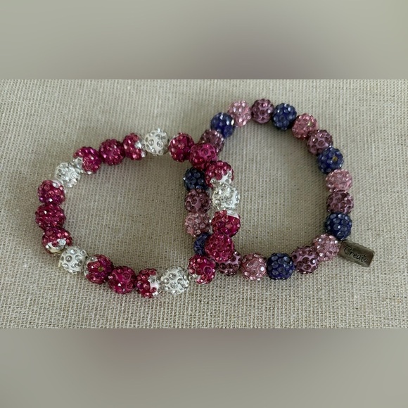 Jewelry - Beaded Crystal Disc Bracelet - Pink, Purple & Silver